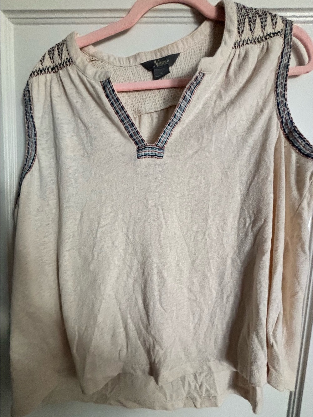 Natural Reflections Cream Boho Embroidered Sleeveless Top